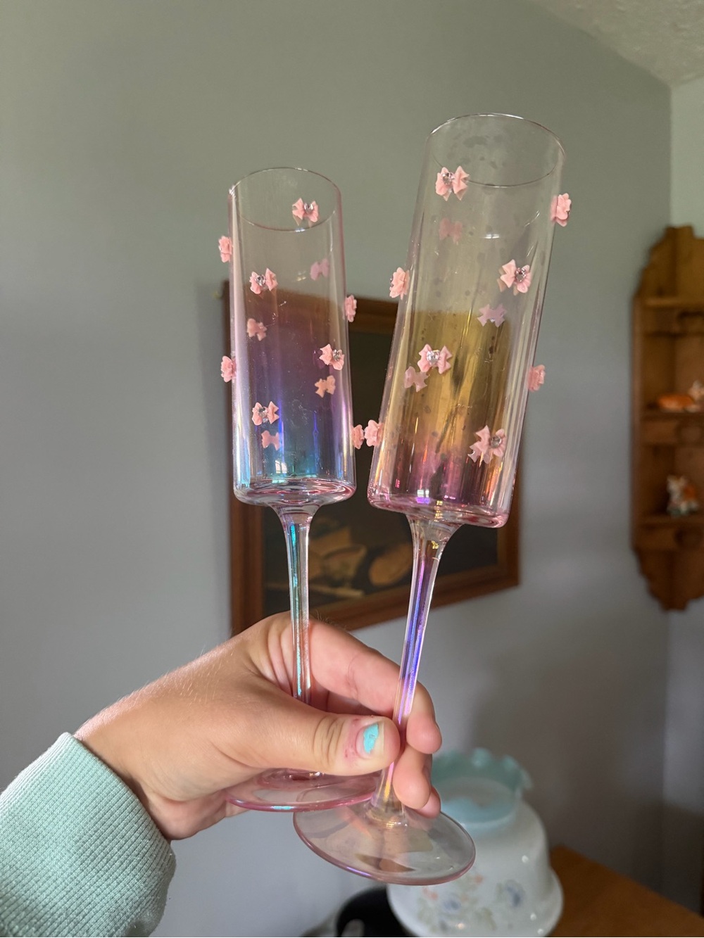 Iridescent Pink Flower Champagne Flutes - Set of 2
